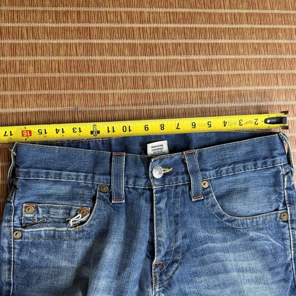 True Religion Mens Jeans 33x31 Y2K Distressed Embroidered Red Orange Full Pocket - Picture 5 of 9